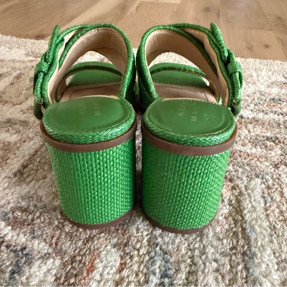 Women’s Y2K Inspired Green Raffia Woven Block Heel Sandals - Size 6 - Picture 4 of 5